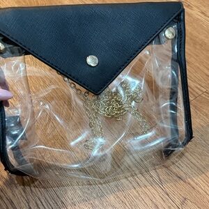 Clear Stadium-Approved Crossbody Bag w/ Black Trim & Gold Chain – As Is